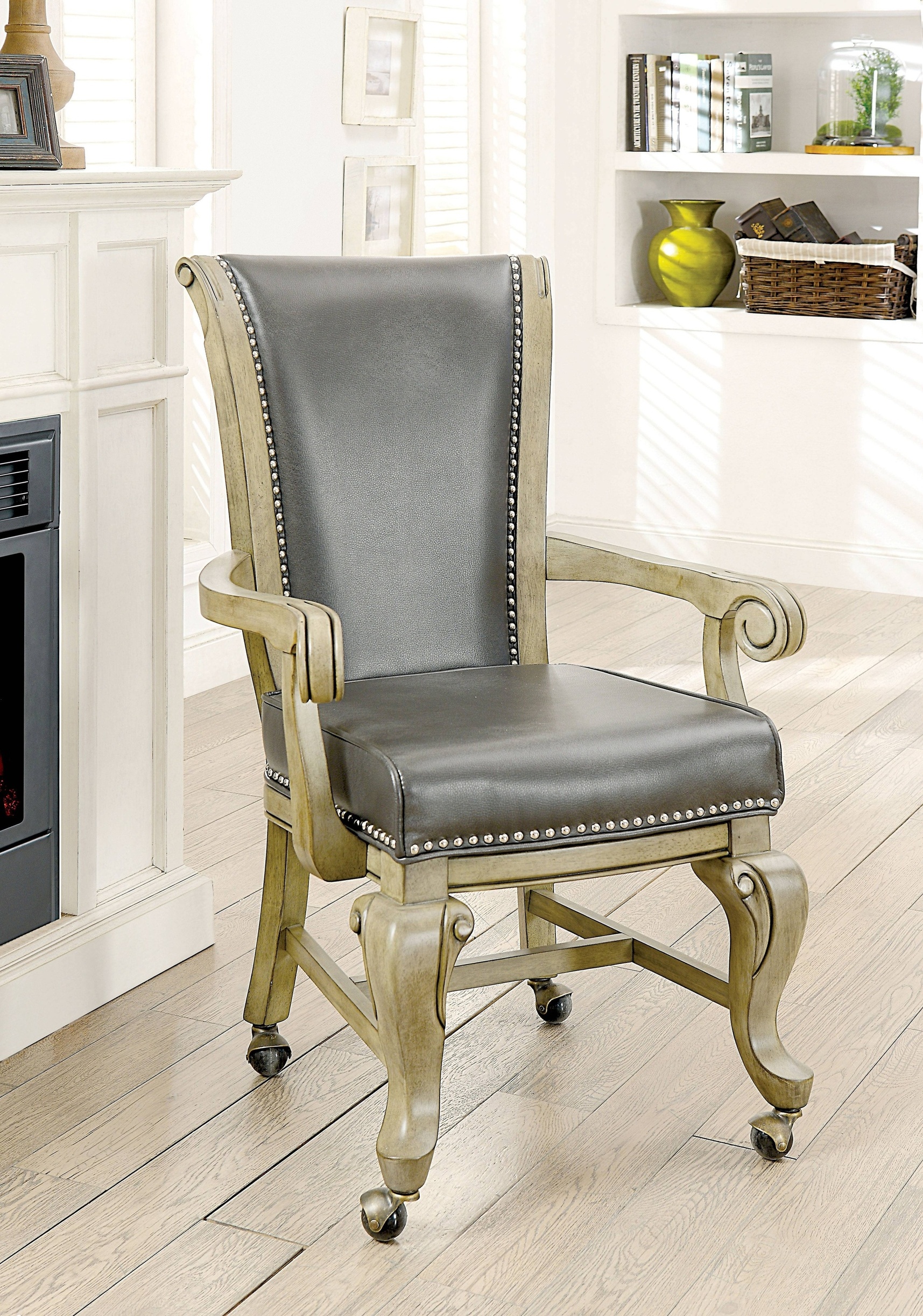 Dyeson Contemporary Faux Leather Padded Arm Chairs in Gray (Set of 2)